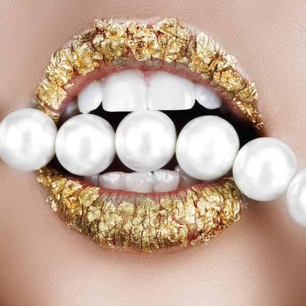 Glasschilderij gouden lippen 80x80 cm