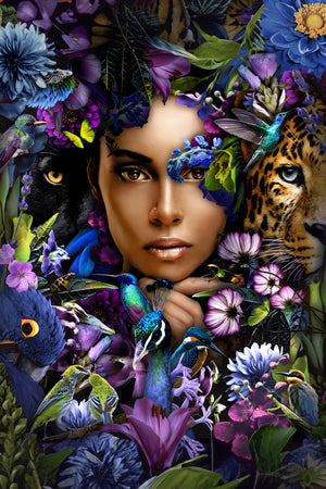 Glasschilderij vrouw jungle dieren 80x120 cm