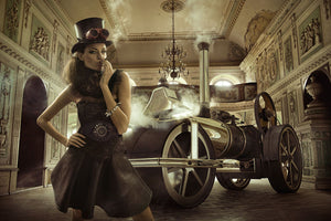 Glasschilderij rokende vrouw met auto 120x80 cm