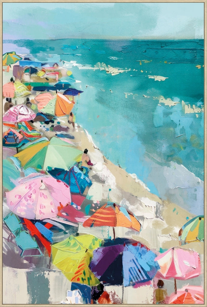 Canvas schilderij Handgeschilderd met lijst  'Strand dag' 80x120 cm (Magazijn sale)