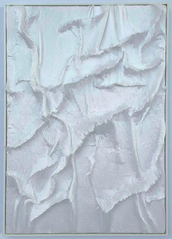 3D wanddecoratie met lijst 'Textiel wit' 83x123 cm (Magazijn sale)