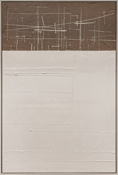 3D wanddecoratie olieverf met lijst 'Witte lijnen' 83x123 cm (Magazijn sale)