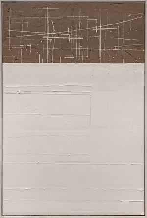 3D wanddecoratie olieverf met lijst 'Witte lijnen' 83x123 cm (Magazijn sale)