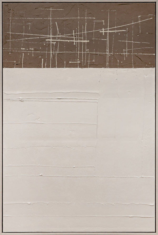 3D wanddecoratie olieverf met lijst 'Witte lijnen' 83x123 cm (Magazijn sale)