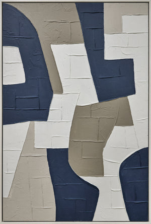 3D wanddecoratie olieverf met lijst 'Blauwe vormen ' 83x123 cm (Magazijn sale)