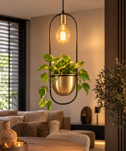 Hanglamp met Plantenbak – Zwart/Goud – Metaal – 60 cm (Magazijn sale)