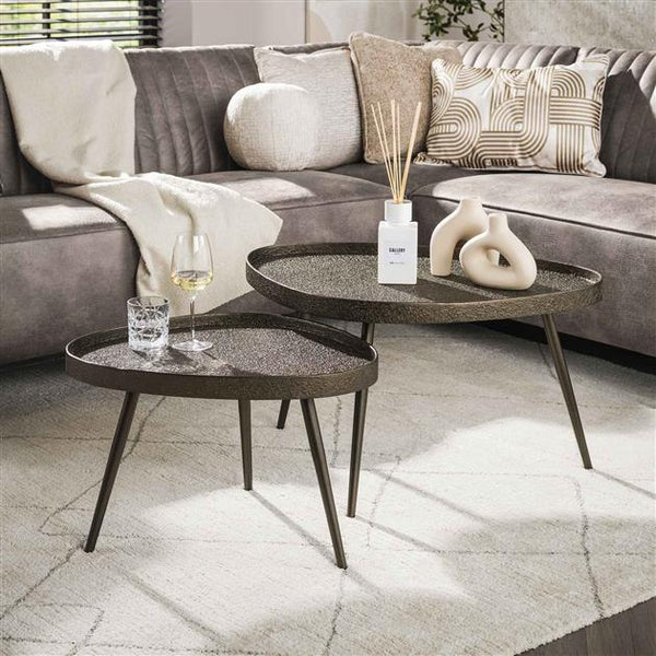 Salontafel Contour driehoekig set van 2 / Brons liquid metal (Magazijn sale)