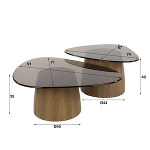 Salontafel Tinto driehoekig set van 2 stuks / Bronze Glass