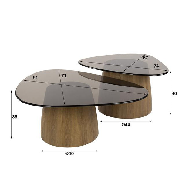 Salontafel Tinto driehoekig set van 2 stuks / Bronze Glass