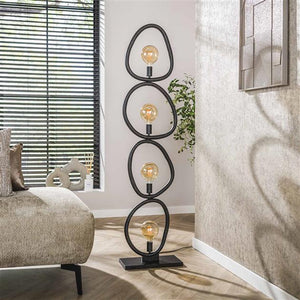 Vloerlamp 4L organic steel / Artic zwart