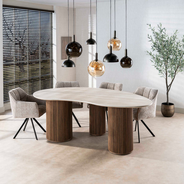 Eettafel Romano niervormig 215x122 cm / 3D keramiek travertin
