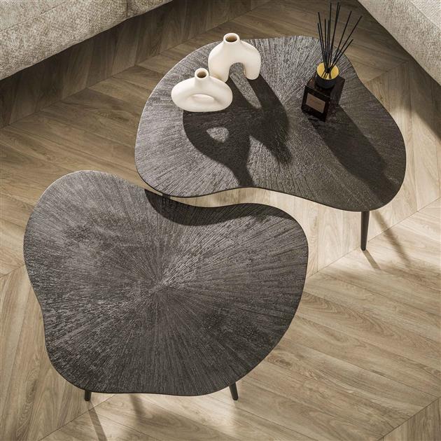 Salontafel set van 2 stuks leaf ray metal / Bruin brons