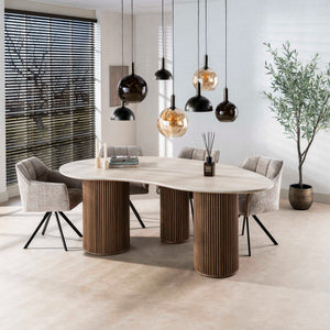 Eettafel Romano niervormig 215x122 cm / 3D keramiek travertin