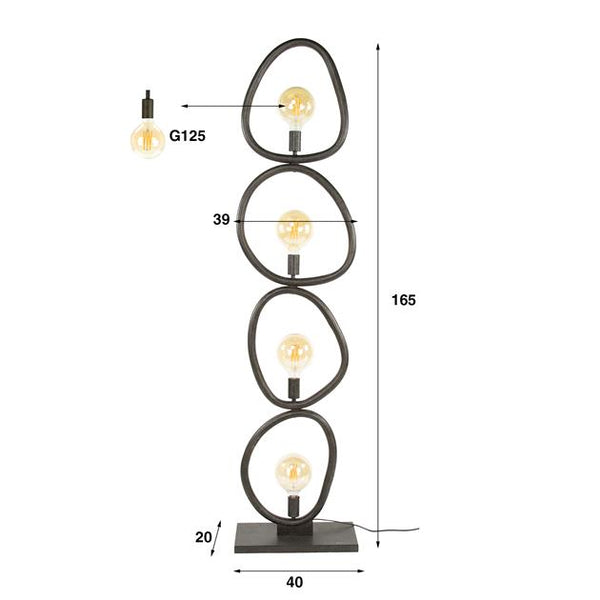 Vloerlamp 4L organic steel / Artic zwart