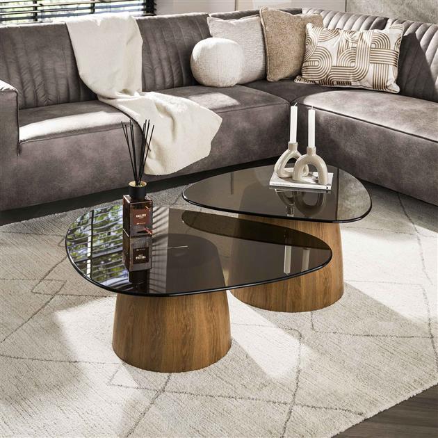 Salontafel Tinto driehoekig set van 2 stuks / Bronze Glass