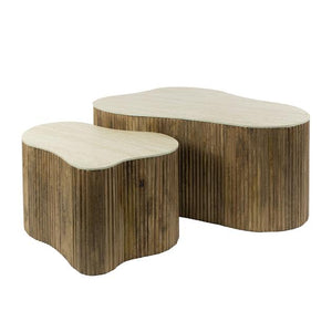 Salontafel Nuovo shamrock organisch set van 2 - Massief mango zand / Travertin