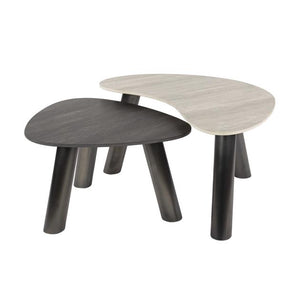 Salontafel Twin organisch set van 2 / 3D keramiek travertin zwart/grijs (Magazijn sale)