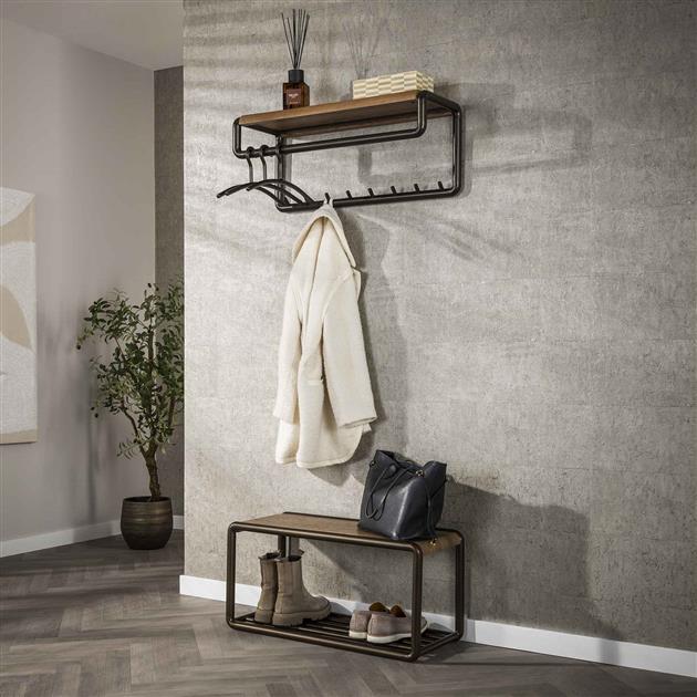 Kapstok Luno roede en hoedenplank 8 haken / Drift Brown Powdercoated