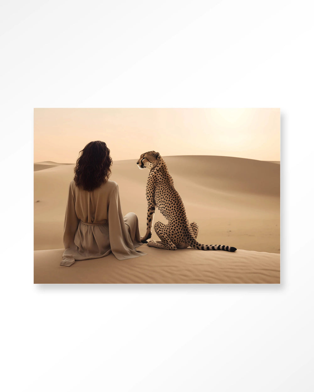 Glasschilderij ''Desert Gazing'' luipaard & vrouw- Urban Cotton