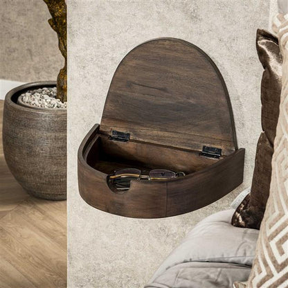 Nachtkastje 1L halfrond zwevend / Massief acacia glaze brown van Idéco Design, foto 4