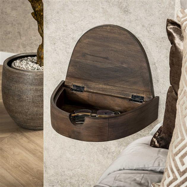 Nachtkastje 1L halfrond zwevend / Massief acacia glaze brown