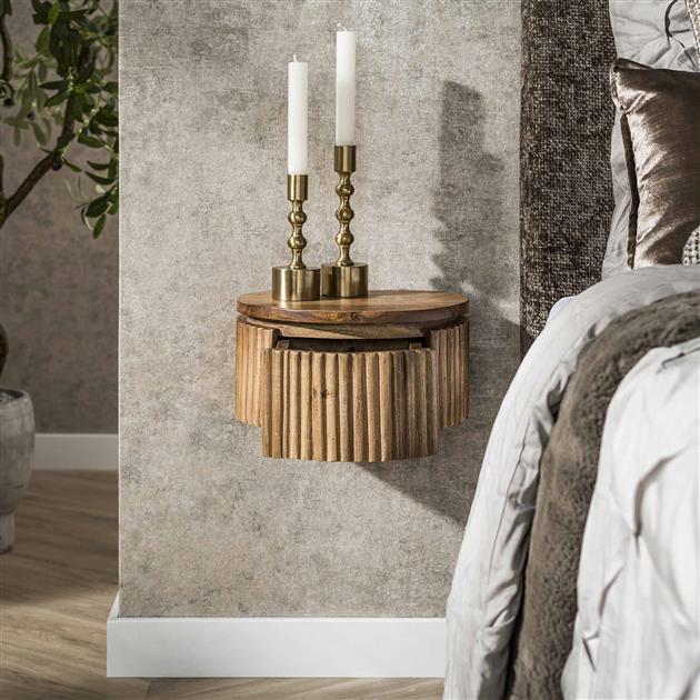 Nachtkastje hangend 1L wave rond XS / Massief mango zandkleur