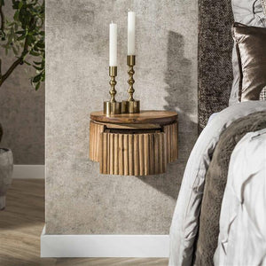 Nachtkastje hangend 1L wave rond XS / Massief mango zandkleur