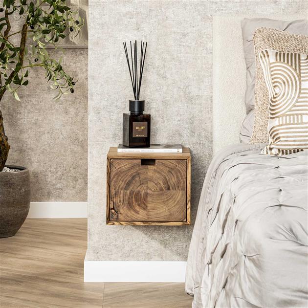 Nachtkastje 1L block zwevend / Massief acacia naturel van Idéco Design