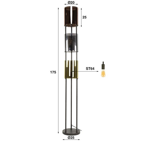 Vloerlamp Lucente tricolore 3-lichts / Artic zwart