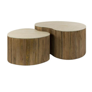 Salontafel Nuovo niervormig set van 2 - Massief mango zand / travertin