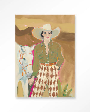 Glasschilderij Cowgirl 3 & paard - Urban Cotton