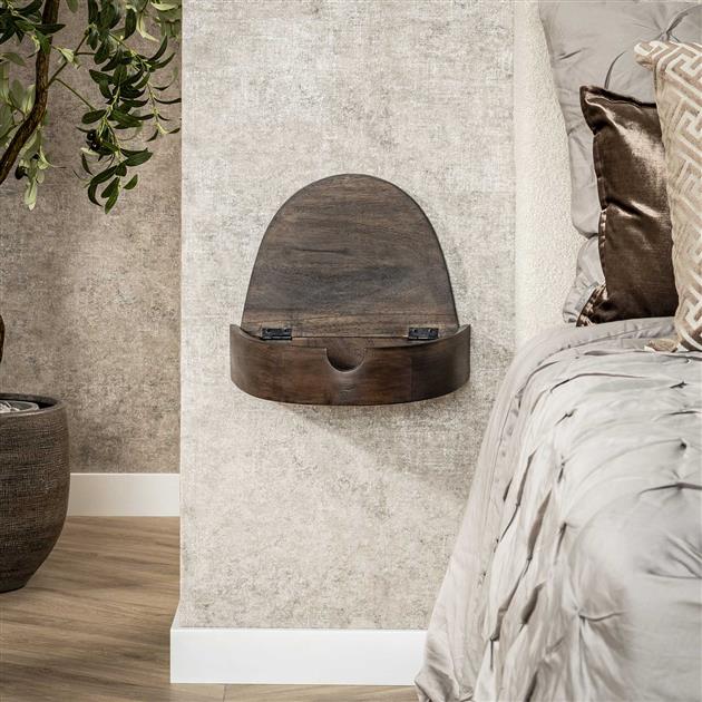 Nachtkastje 1L halfrond zwevend / Massief acacia glaze brown