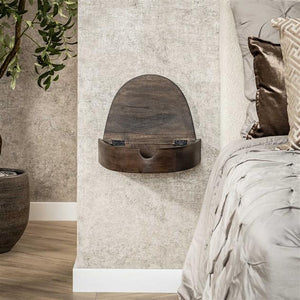 Nachtkastje 1L halfrond zwevend / Massief acacia glaze brown