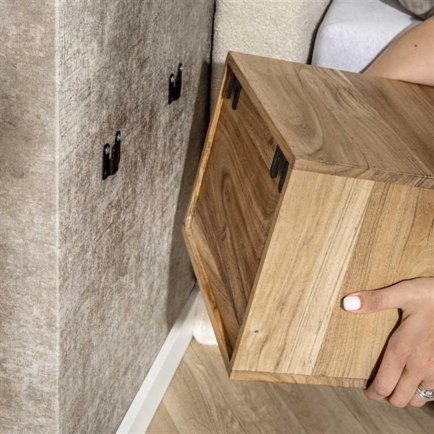 Nachtkastje 1L block zwevend / Massief acacia naturel van Idéco Design, foto 4