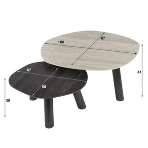 Salontafel Twin log set van 2 stuks / Ceramic 3D Travertine Multi Colour