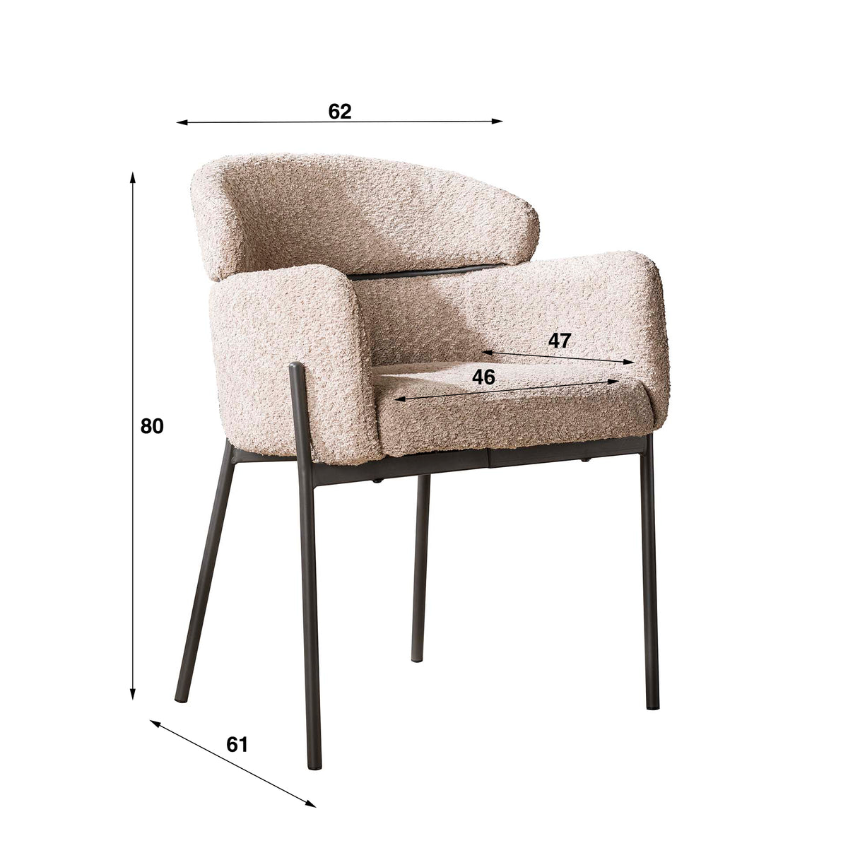 Armstoel Curva ronde rug - Bouclé zand