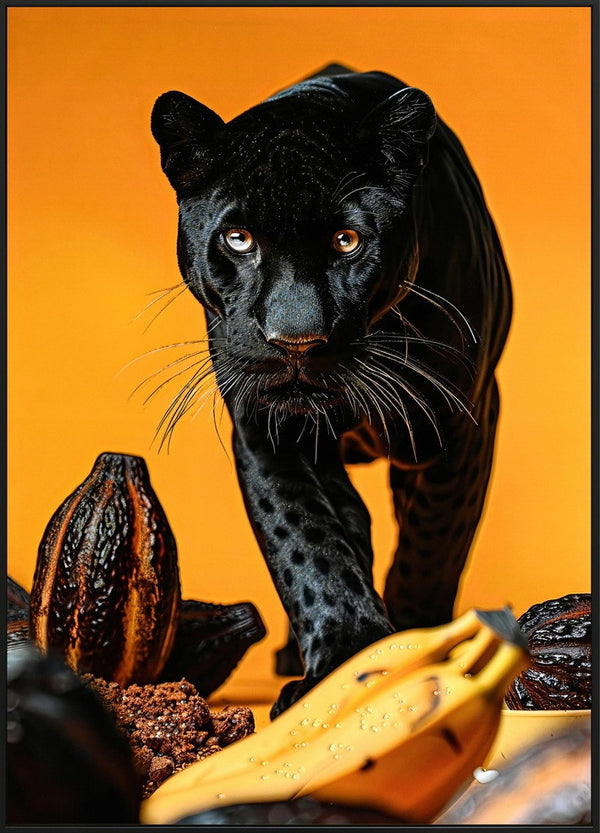 Canvas schilderij met lijst en glitters Zwarte panter 53x73 cm