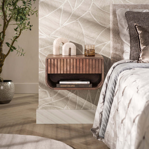 Nachtkastje Carve rounded zwevend 1 lade / Massief acacia bruin