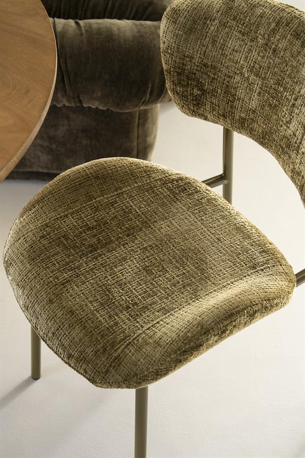 Eetkamerstoel Dare By-Boo zonder armleuning - Stof drift groen + groene poten