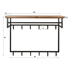 Kapstok Edge Curve hoog 12 haken / Massief acacia bruin
