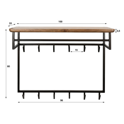 Kapstok Edge Curve hoog 12 haken / Massief acacia bruin van Idéco Design, foto 4