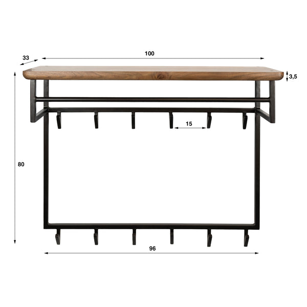 Kapstok Edge Curve hoog 12 haken / Massief acacia bruin