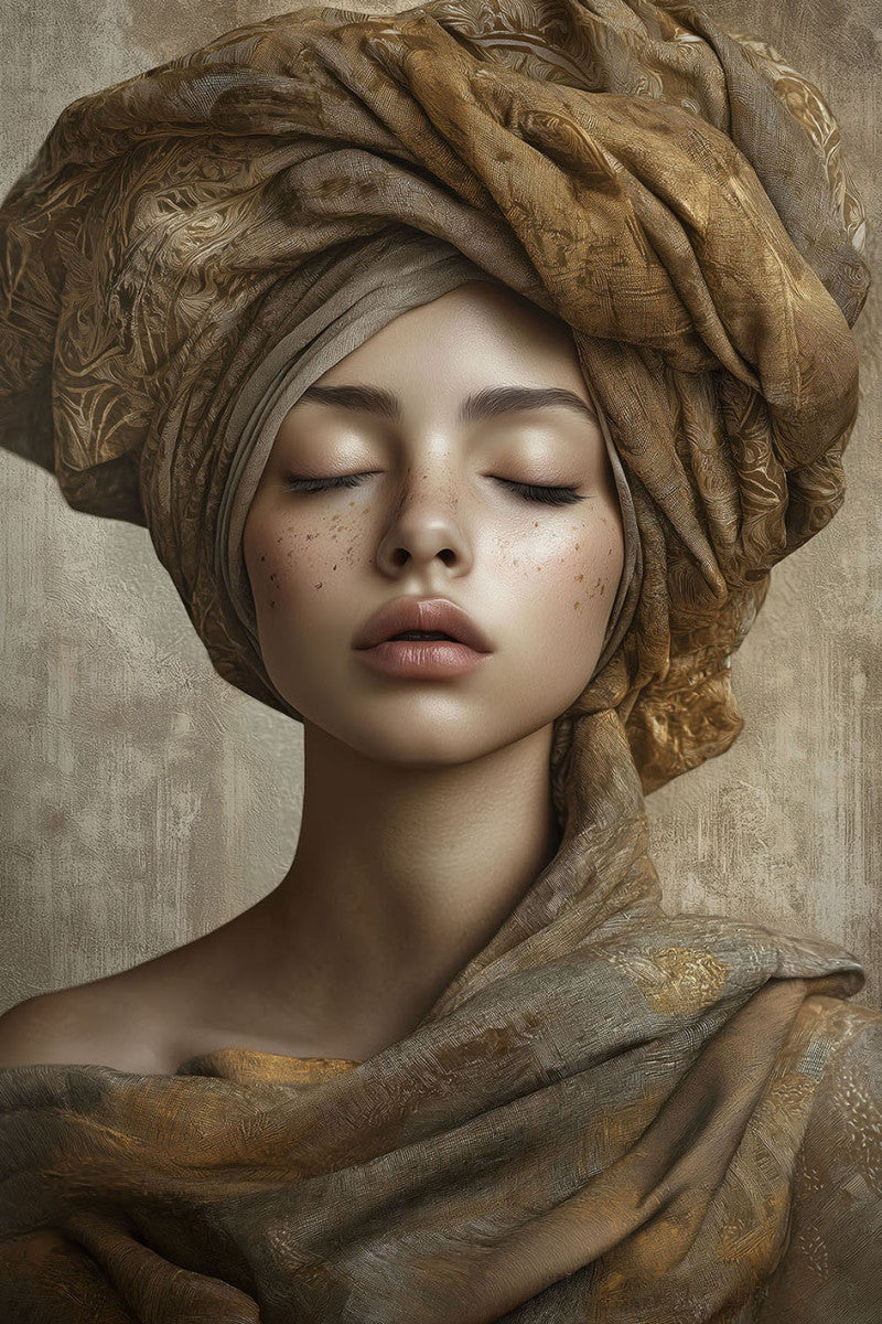 Glasschilderij Vrouw in bruin doek 80x120 cm