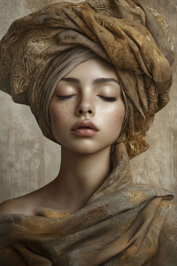 Glasschilderij Vrouw in bruin doek 80x120 cm