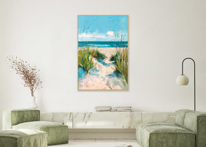 Canvas schilderij Handgeschilderd met lijst  'Strand' 80x120 cm
