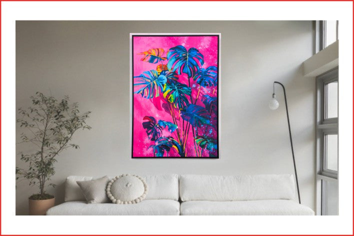 Canvas schilderij Handgeschilderd met lijst  'Blue plant'80x120 cm (Magazijn sale)