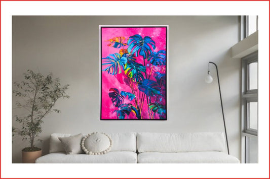Canvas schilderij Handgeschilderd met lijst  'Blue plant'80x120 cm (Magazijn sale)
