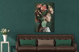 Glasschilderij Vrouw met cactussen  80x120 cm