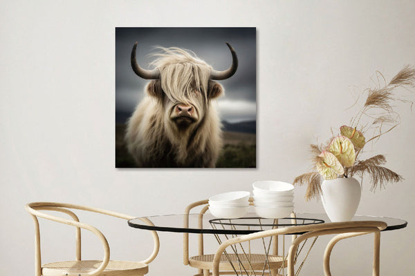 Glasschilderij  Schotse hooglander 80x80cm