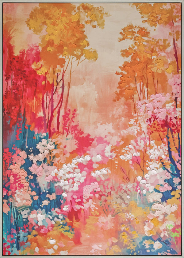 Canvas schilderij Handgeschilderd met lijst   'Rood bos' 80x120 cm